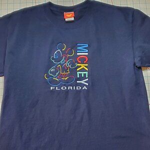 Mickey Mouse Florida Disney Vintage T-shirt Men's Size Large Navy Embroidered